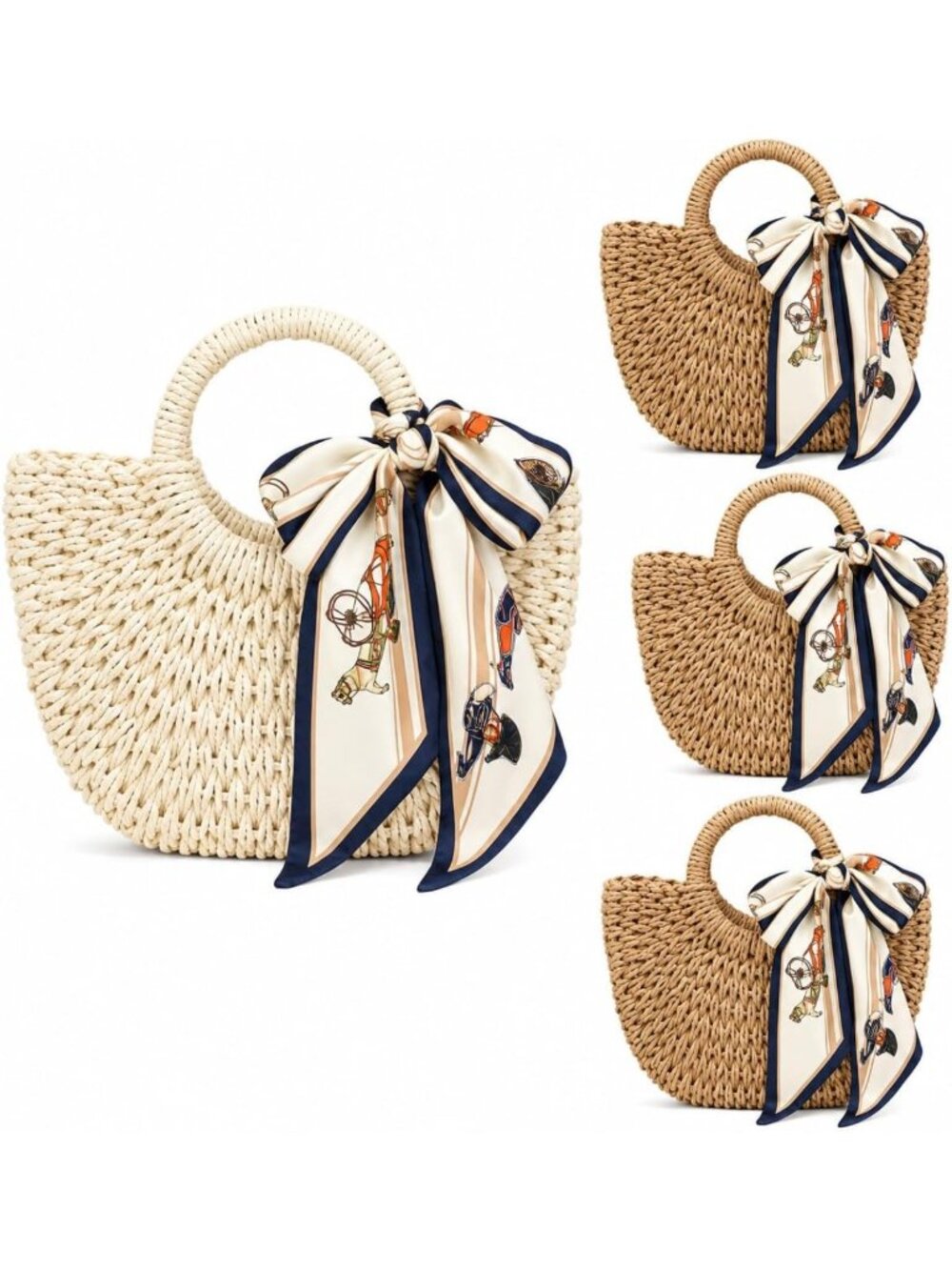 Boho Beach Tote Bag Set - 4 Pcs Straw Tote Bags for Bridesmaids & Summer Fun